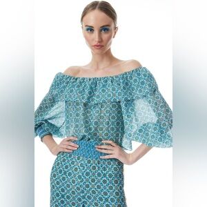 Alice + Olivia Alta Ruffle Off-the-Shoulder Smocked Blouse / Top sz SMALL